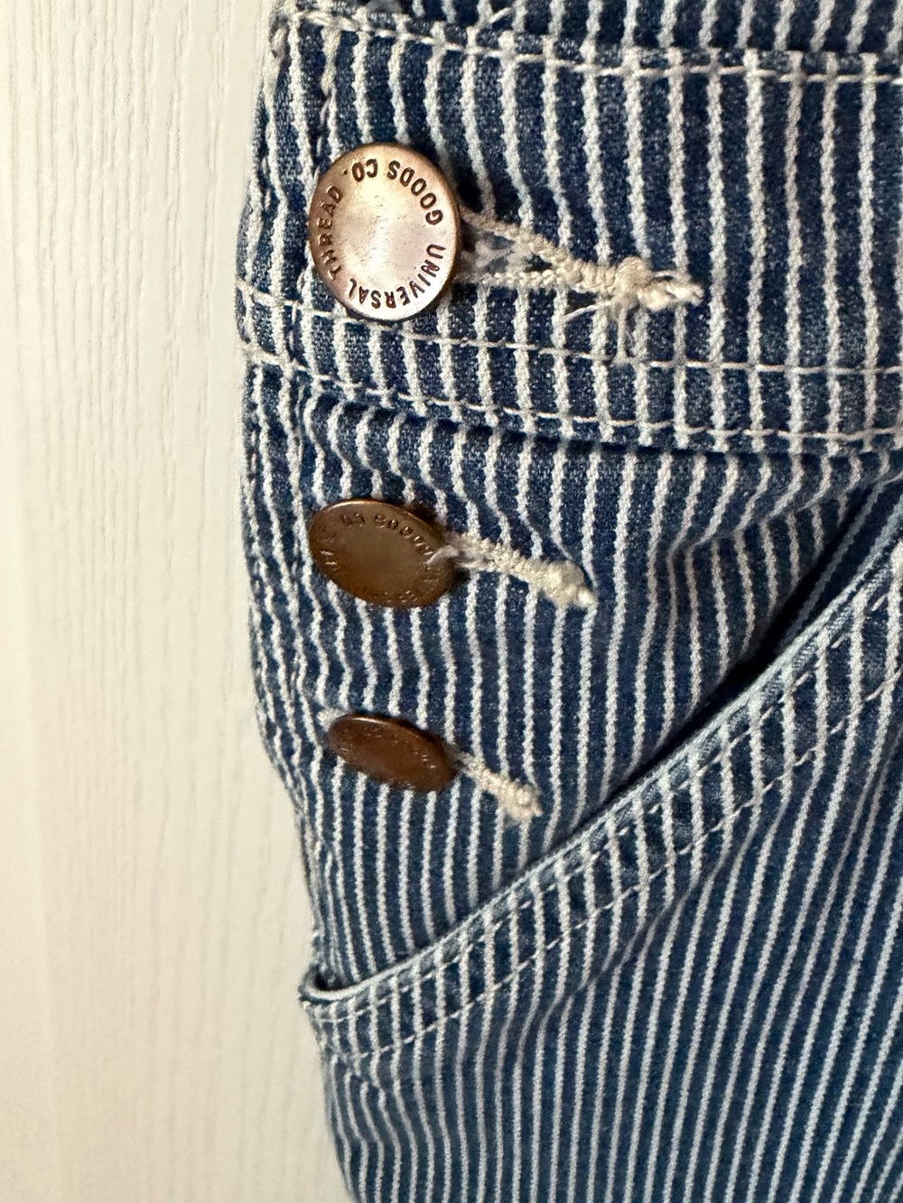 Universal Thread Blue & White Striped Denim Short Overalls - Picture 13 of 15